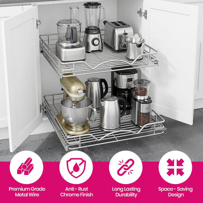 2-Tier Cabinet Organizer by [Brand Name] - Heavy-Duty Steel Frame with Full-Extension Shelves | Easy Install for Kitchen & Pantry, 14" W x 21" D x 16.5" H