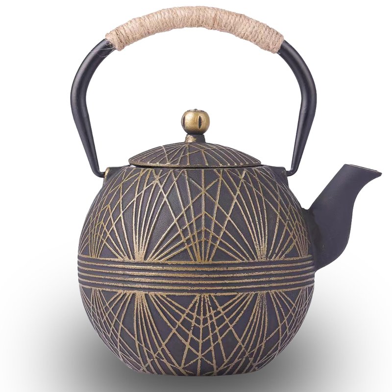 Enameled Cast Iron Teapot 34oz（1000ml） - Japanese Style Kettle with Removable Stainless Infuser & Ergonomic Handle, Stovetop Safe for Loose Leaf Tea Green and silver (Black Gold)