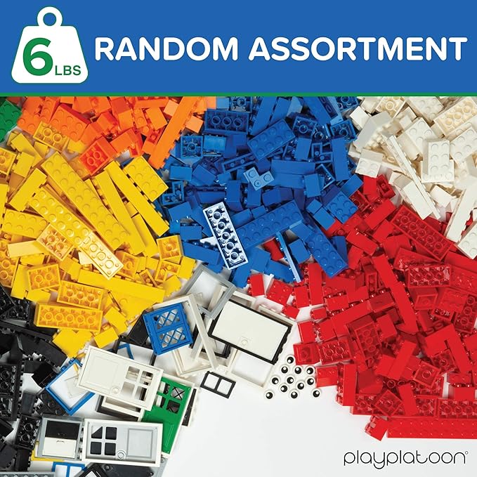 Play Platoon 6 Pound Bulk Building Bricks Set- 10 Classic Colors Bulk Building Blocks Play Set Generic Brick Parts for Boys and Girls Classic
