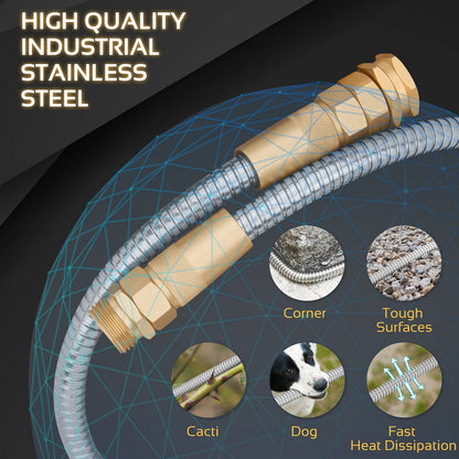 360 GADGET Garden Hose Metal - 50ft Heavy Duty Stainless Steel Water Hose with 8 Function Sprayer & Metal Fittings, Flexible, Lightweight, No Kink, Puncture Proof Hose for Yard, Outdoors, Rv