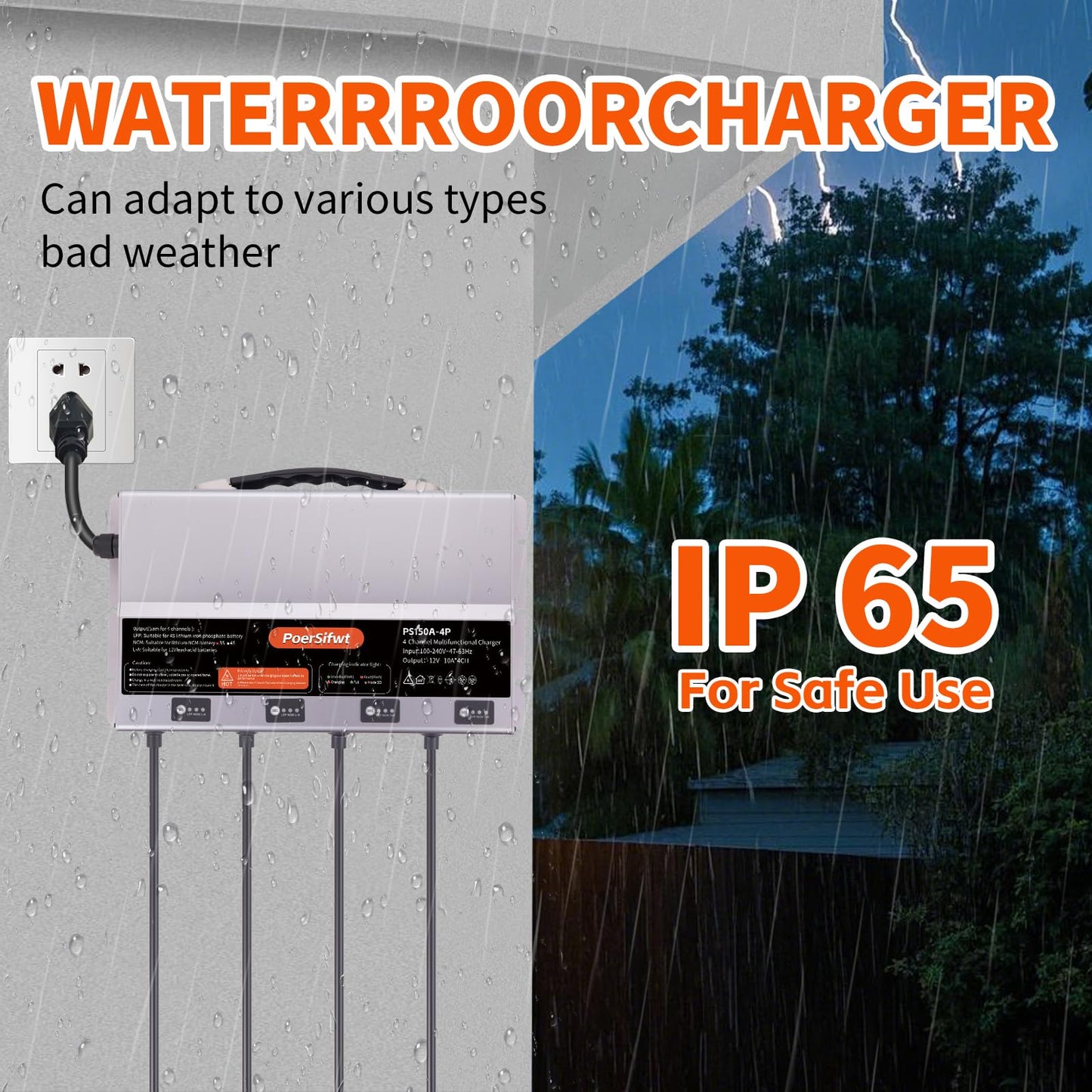 PoerSifwt 3 Bank 12V 10A Marine Battery Charger, Dual Output Smart Charger for LiFePO4, Lithium, Lead Acid Batteries, with 0V Start for Boat, RV, Trolling Motor, Lawn Mower (4-Channel Output)
