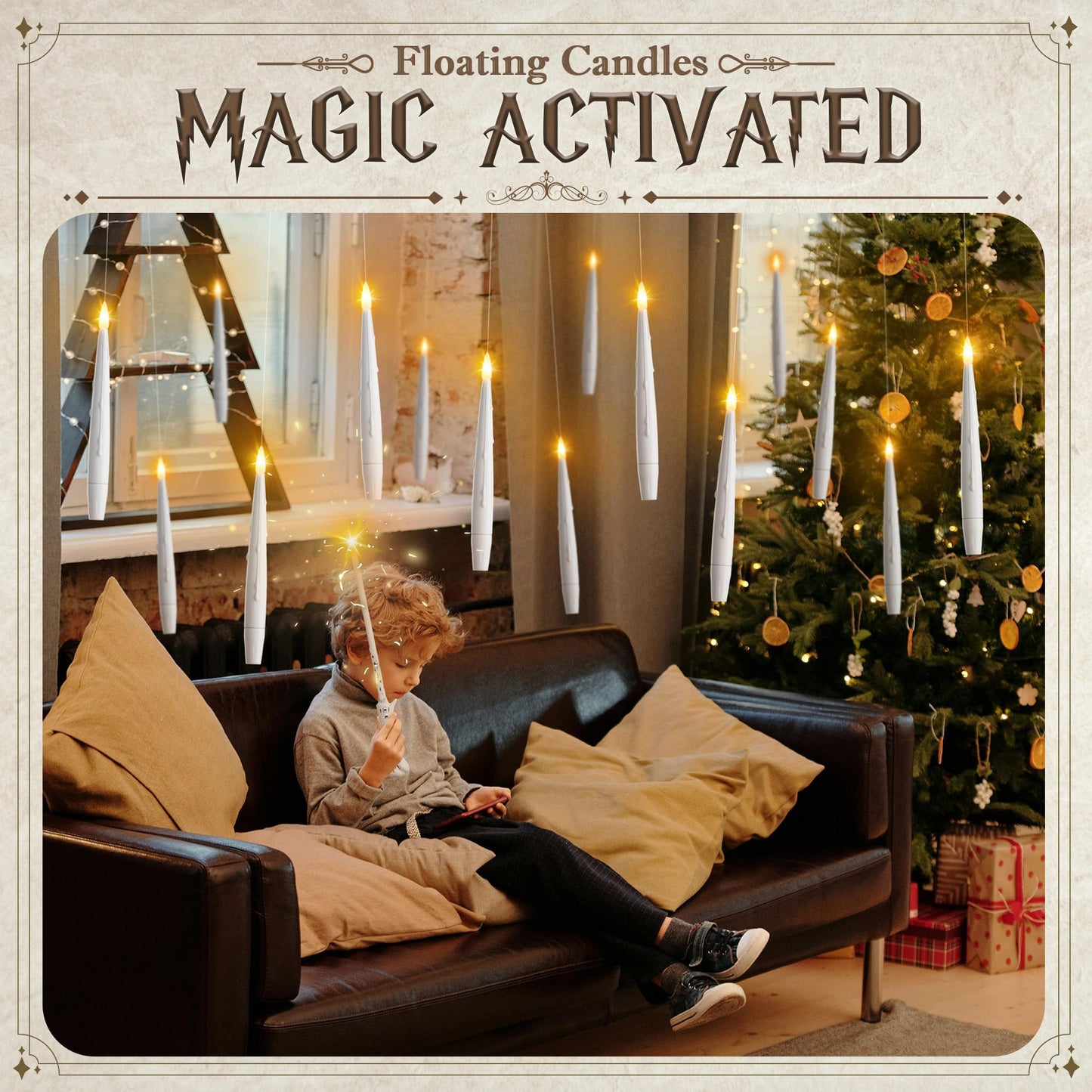 JOIONE Floating Candles with Wand, 20 Pack Hanging Candles with Magic Wand Remote, Battery Powered Floating Candles with 2 Wand, Flameless Magic Hanging Taper Candles for Xmas Halloween Decor, White