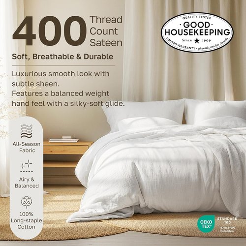 California Design Den Twin XL Sheet Set - 100% Cotton, 400 Thread Count, Silky Smooth Sateen, Striped White