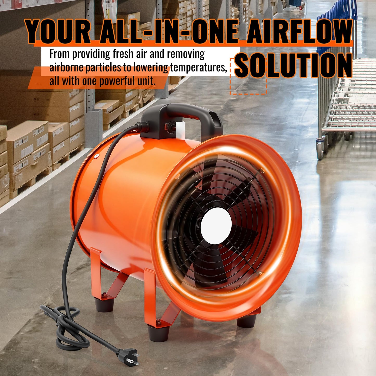 dreamdragon Upgraded 12-Inch Utility Blower Fan，Portable Industrial Exhaust Fan with 33ft Flexible Duct Hose，3300 RPM Low-Noise Ventilator for Workshops Warehouses and Basements