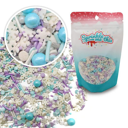 Let it Sprinkle - 12 Oz Resealable Bag - Winter and Christmas Themed Sprinkle Mix - Features Teal, Purple, and White Jimmies, Teal Pearls, and White Snowflake Quins - Cake and Ice Cream Sprinkles