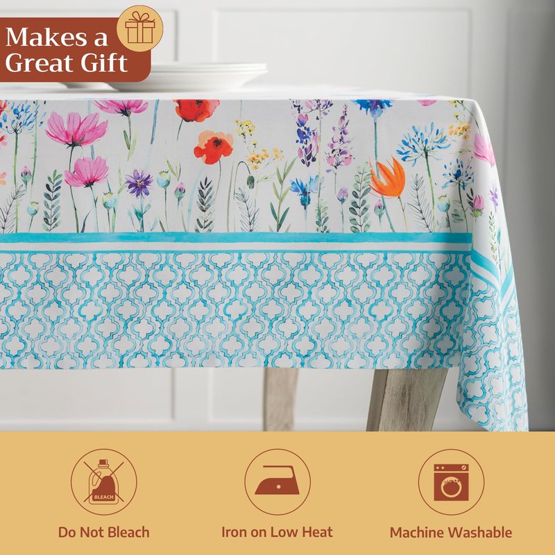 Maison d' Hermine Table Cloth Rectangle Table 100% Cotton 60 x 108 Inches Tablecloth Reusable Decorative for Dining Kitchen Farmhouse Home Gifts for Mothers Day Spring Summer - Flower in The Field
