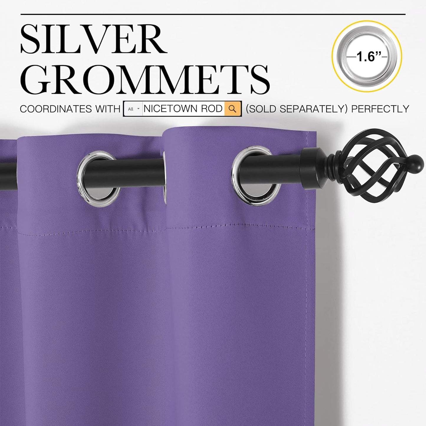 NICETOWN Blackout Curtains for Patio Glass Doors - Privacy Drapes in Lilac Purple, 42" x 90" (1 Pair)