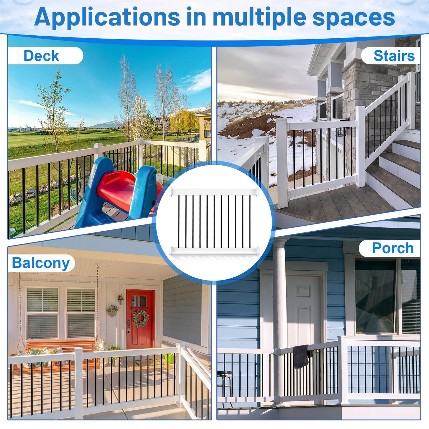 Maasechs 36” x 48” Vinyl T-Rail Railing Kit White Gate Outdoor Deck Versatile Stair Porch Railing for Porch, Patios, Balconies