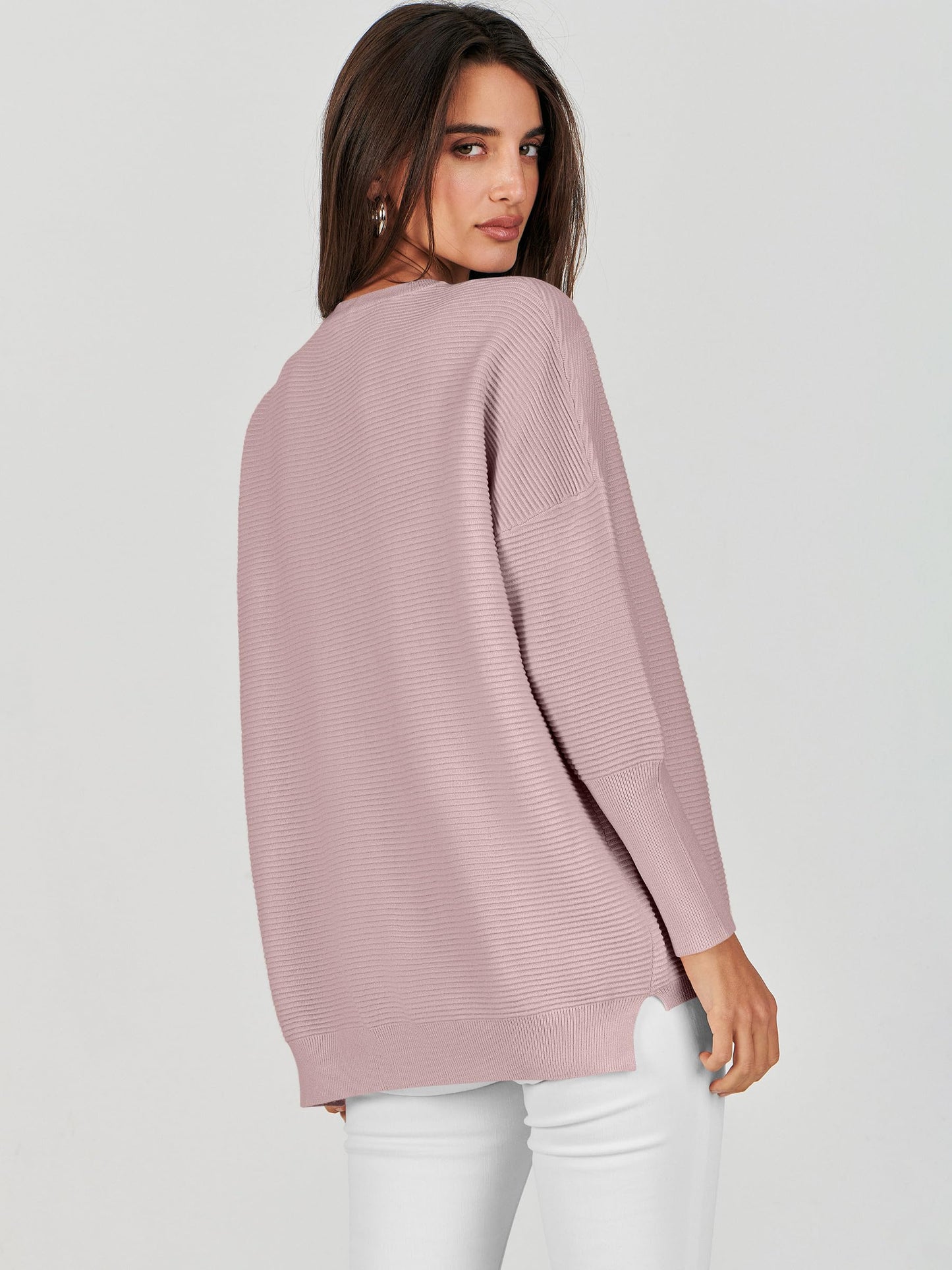 ANRABESS Womens Oversized Batwing Long Sleeve Ribbed Knit Sweaters 2025 Fall Outfits