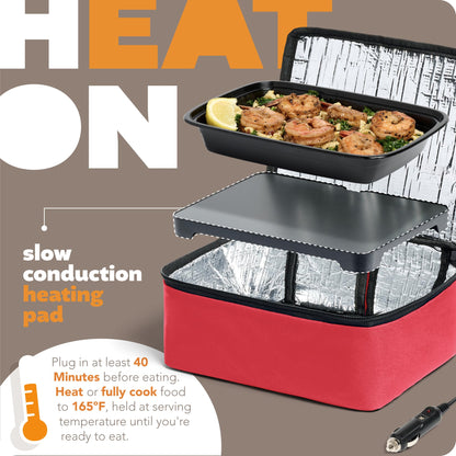 HOTLOGIC Max Large Portable Electric Food Heater W/Glass - Innovative Food Warmer and Heated Lunch Box for Adults Car/Home - Easily Cook, Reheat, and Keep Your Food Warm - Black - 120V