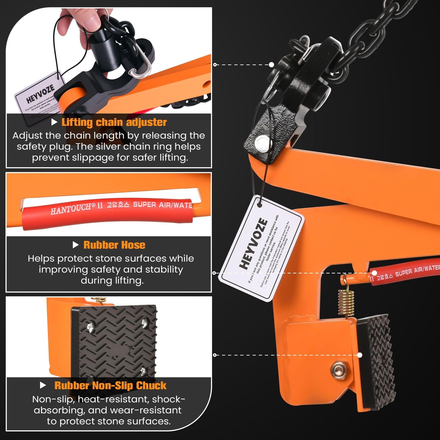 HEYVOZE 772 lbs Granite Slab Lifting Clamp, Adjustable Range: 11.8"-20.1", Heavy Duty Stone Lifting Clamps for Carrying and Vertical Transport of Marble, Concrete Blocks, Slate Sheets, Curb Stones