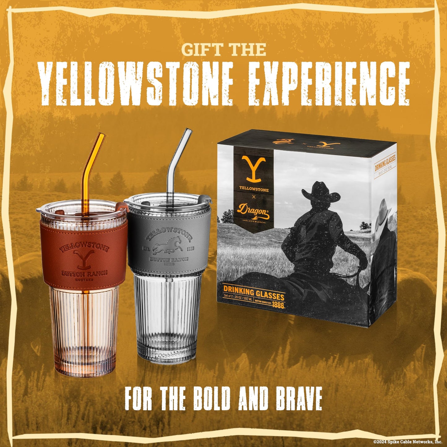 Dragon Glassware x Yellowstone Drinking Glasses, 16 oz Set of 2