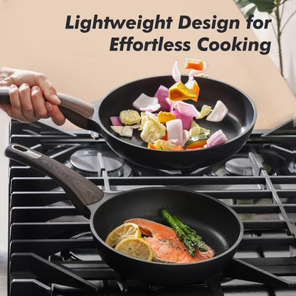 SENSARTE Nonstick Frying Pan Skillet with Lid, 8inch Non Stick Pan Omelette Pans, Healthy Kitchen Cooking Chef's Pan with Cover, Free of Intentionally Added PFOA/PFOS, Induction Compatible, Black
