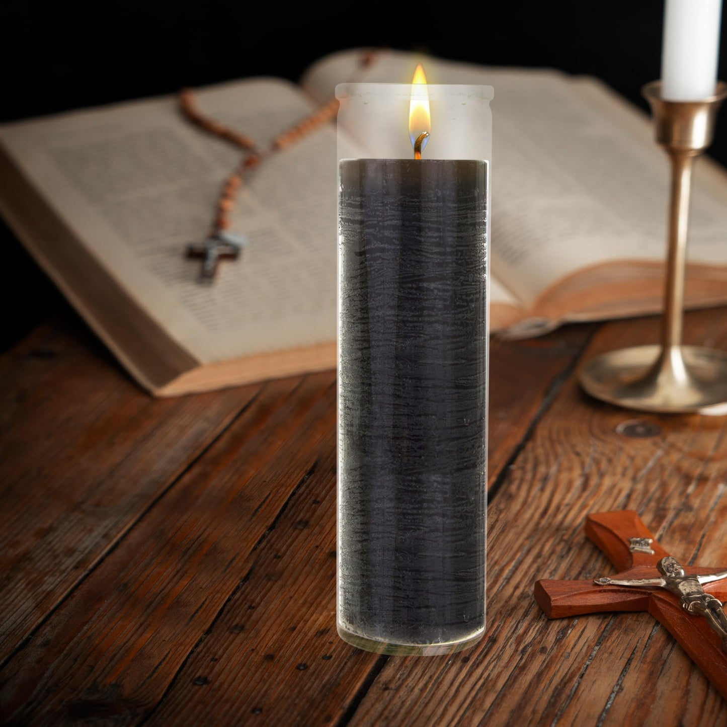 Mega Candles 6 pcs Unscented Black 7 Day Glass Container Devotional Prayer Candles, Premium Wax Candle 2 Inch x 8 Inch, Sanctuary, Vigils, Prayers, Blessings, Religious, Memorials, Remembrance
