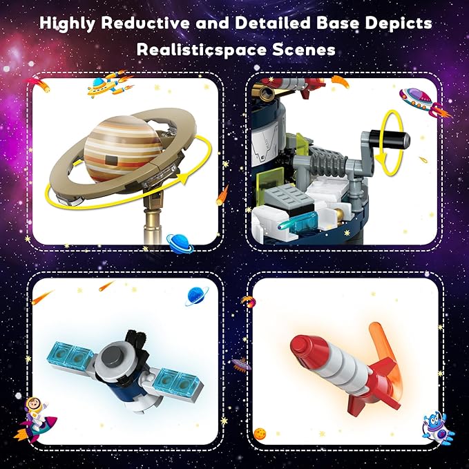 Spinning Solar System Space Building KitCompatible with Lego Space with 9 Planets Rotatable &amp Rocket Sets STEM Educational Space Toy Solar System for Kids for Boys Girls 6-14 and Adults(964 Pcs)