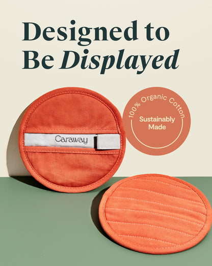Caraway Pot Holders - 100% Organic Cotton Pot Holder - Double-Layer Stain Resistant Stitching - Resists High Heat & Low Cold Temperatures - Machine Washable - Perracotta