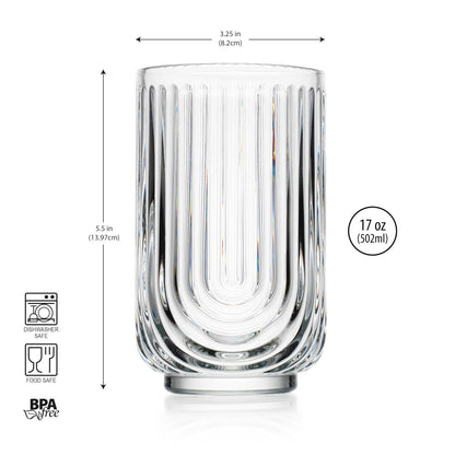 Glaver's Drinking Glasses Set of 8. 17oz Vintage Drinking Cups. Ripple Cocktail Glasses, Ribbed Drinking Highball Glass Cups. Arch Designed Art Deco Glassware for Water Juice Coffee. Package may Vary