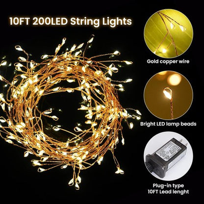 Dailyart 200 LED Fairy Lights - Warm Twinkle String Lights with Remote & Timer | 10Ft Gold Wire for Bedroom & Party Decor