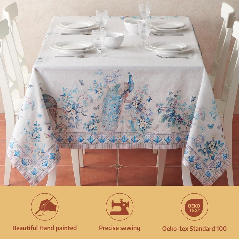 Maison d' Hermine Premium Table Cloth Rectangle Table 100% Combed Cotton 120 x 70 Inches Tablecloth Reusable Decorative for Dining Room, Farmhouse, Party, Festive & Wedding - Peacock Utopia - Orginal