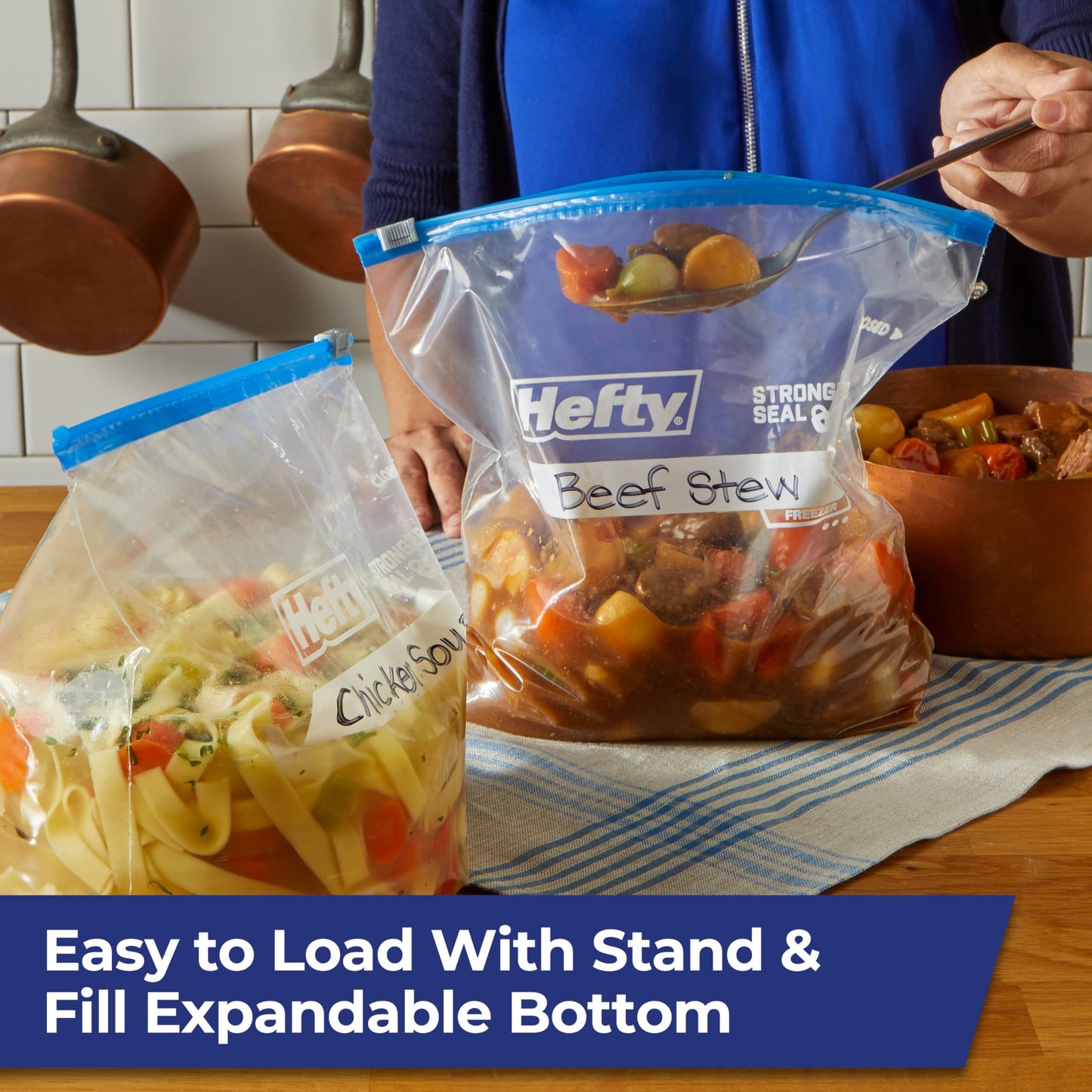 Hefty Slider Freezer Kitchen Storage Bags, Quart Size, 74 Count