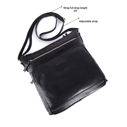 LEDERBUCK Olga Women's Extra-Large Genuine Leather Crossbody Purse – Soft Triple-Zip Shoulder Bag (Black)