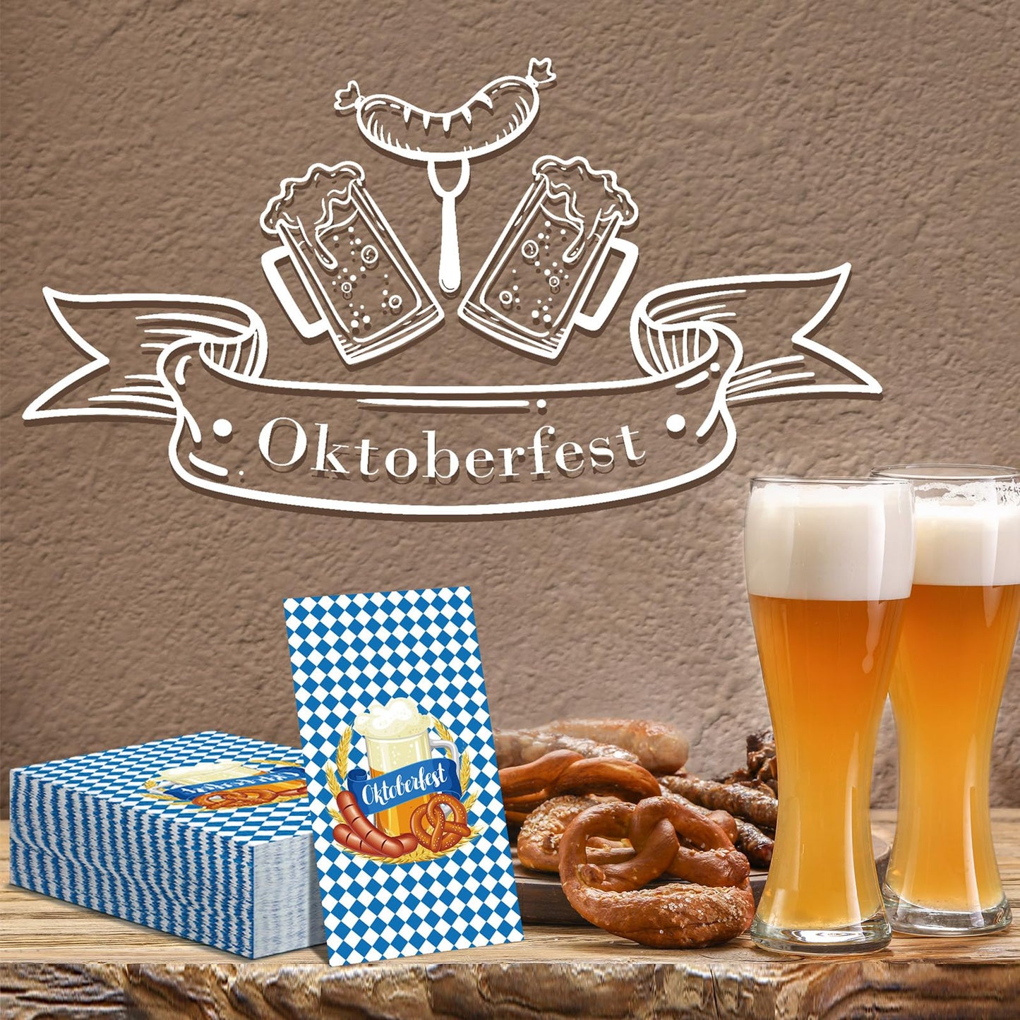 Crtiin 200 Pieces Oktoberfest Paper Napkins Disposable Blue and White Bavarian Flag Check Luncheon Decorative Paper Napkins for Beer Theme Oktoberfest Decoration Party Supplies