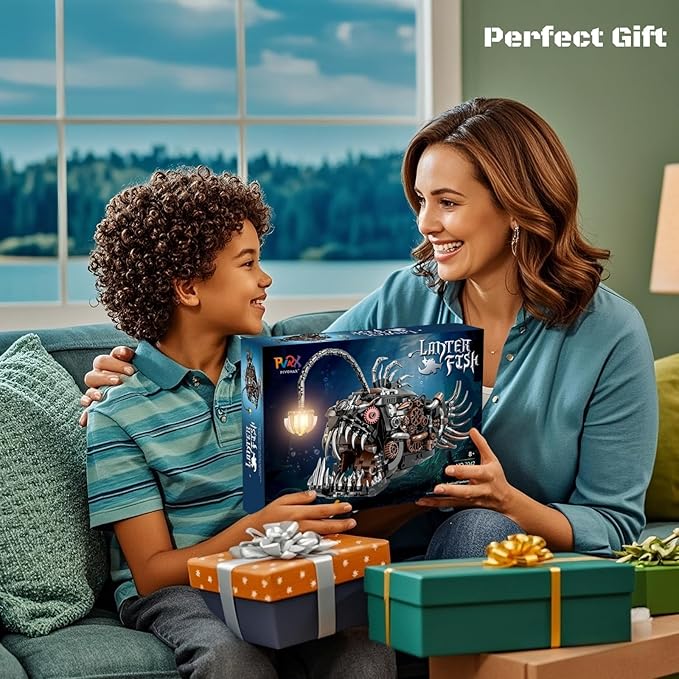 Mechanical Angler Fish Building Block Set - STEM Toys for Boys &amp Girls 8-14+ Deep Sea Ocean Creature Kit Home/Office Decor with Light Great Gift for Kids &amp Adults(1038+Pieces)
