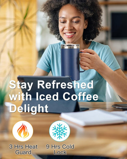 RAYMYLO Insulated Coffee Mug 24 oz, Spill-Proof & Detachable Slider Lid for Thorough Clean, Double Wall Stainless Steel Coffee Mug with Lids & Handle, Cold for 9 Hrs, Suitable for Camp Home Office