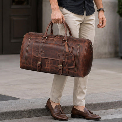 28" Large leather Travel Bag Duffel bag Gym sports flight cabin bag Leather Holdall Overnight Weekend Large luggage bag (28 inch)
