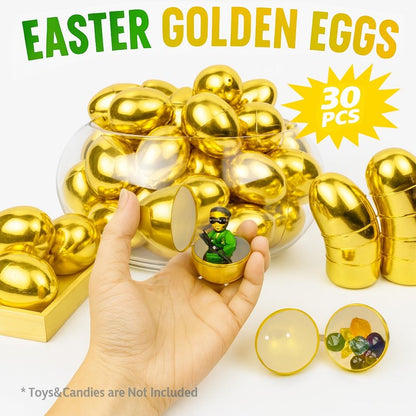 Celmuron Golden Easter Eggs 30 Pack, 2.36'' Fillable Plastic Eggs for Easter Egg Hunt, Basket Stuffers, Party Favors & Holiday Decorations