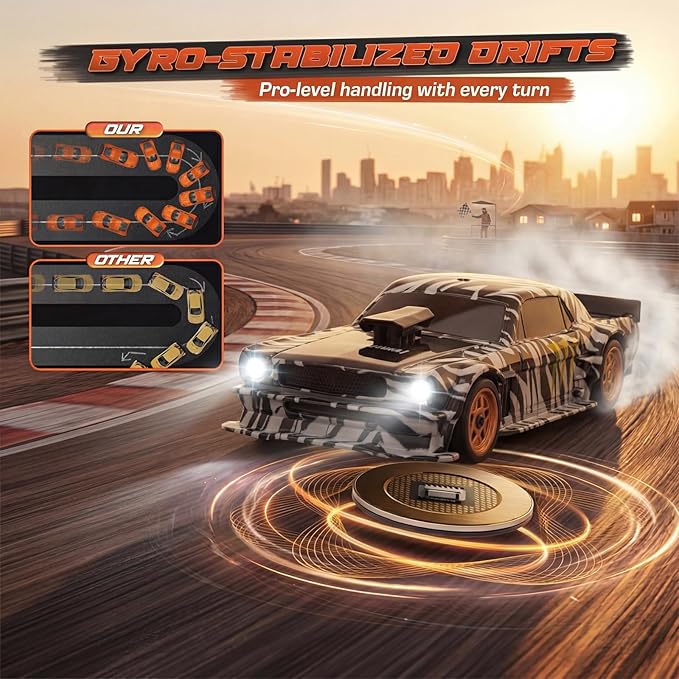 [2026 New Upgrade 1/43 Scale Mini RC Drift Car with Gyroscope Toys for Age 8-14 Old Birthday Gifts Micro Small with Full Proportional RTR 2.4GHz Remote 2 Tire Sets 8 Cones - Camouflage