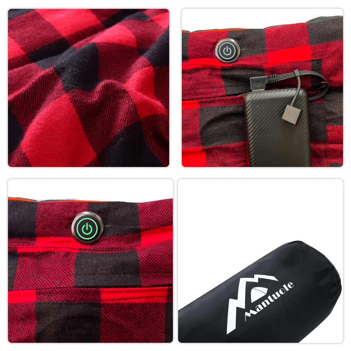 Heated Sleeping Bag pad, Heated Sleeping Bag Liner, 5 Heating Zones, Multi USB Power Supported, Operated by Battery Power Bank or Other USB Power Supply, Compact Bag Included.