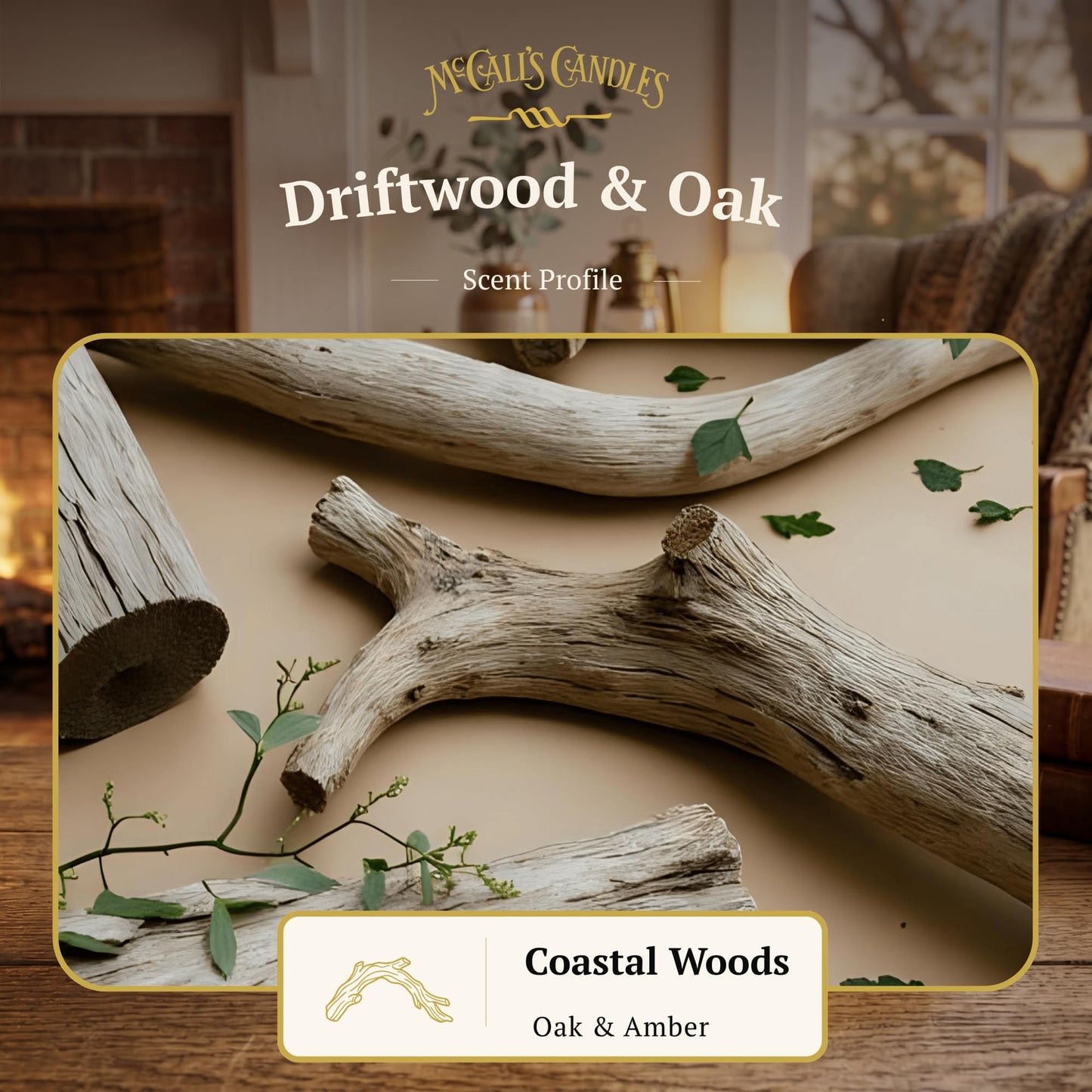 McCall’s Candles | Driftwood & Oak | 16 oz Single-Wick Scented Candle | USA-Poured | Vintage Rustic Jar with Carrying Handles | Driftwood & Oak Fragrance