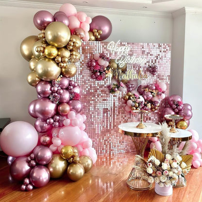 PartyWoo Pink and Purple Balloon Garland, 100 pcs Balloons Different Sizes Pack of 18 Inch 12 Inch 10 Inch 5 Inch Pink Purple Red Silver Metallic Balloons for Birthday Decorations, Party Decorations