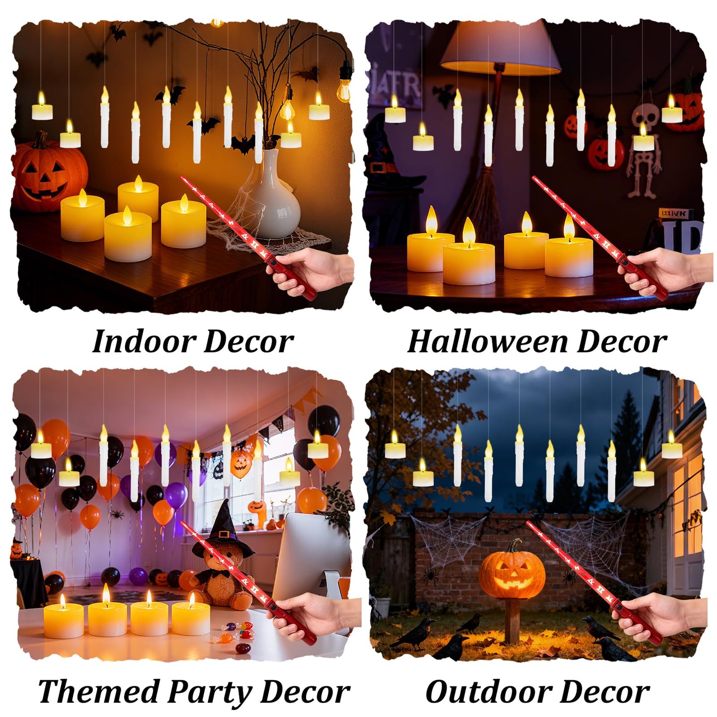Hobrad 10PCS Floating Candles with Wand Halloween Decorations Indoor Hanging Candles Halloween Battery Candles with Voice Remote Control