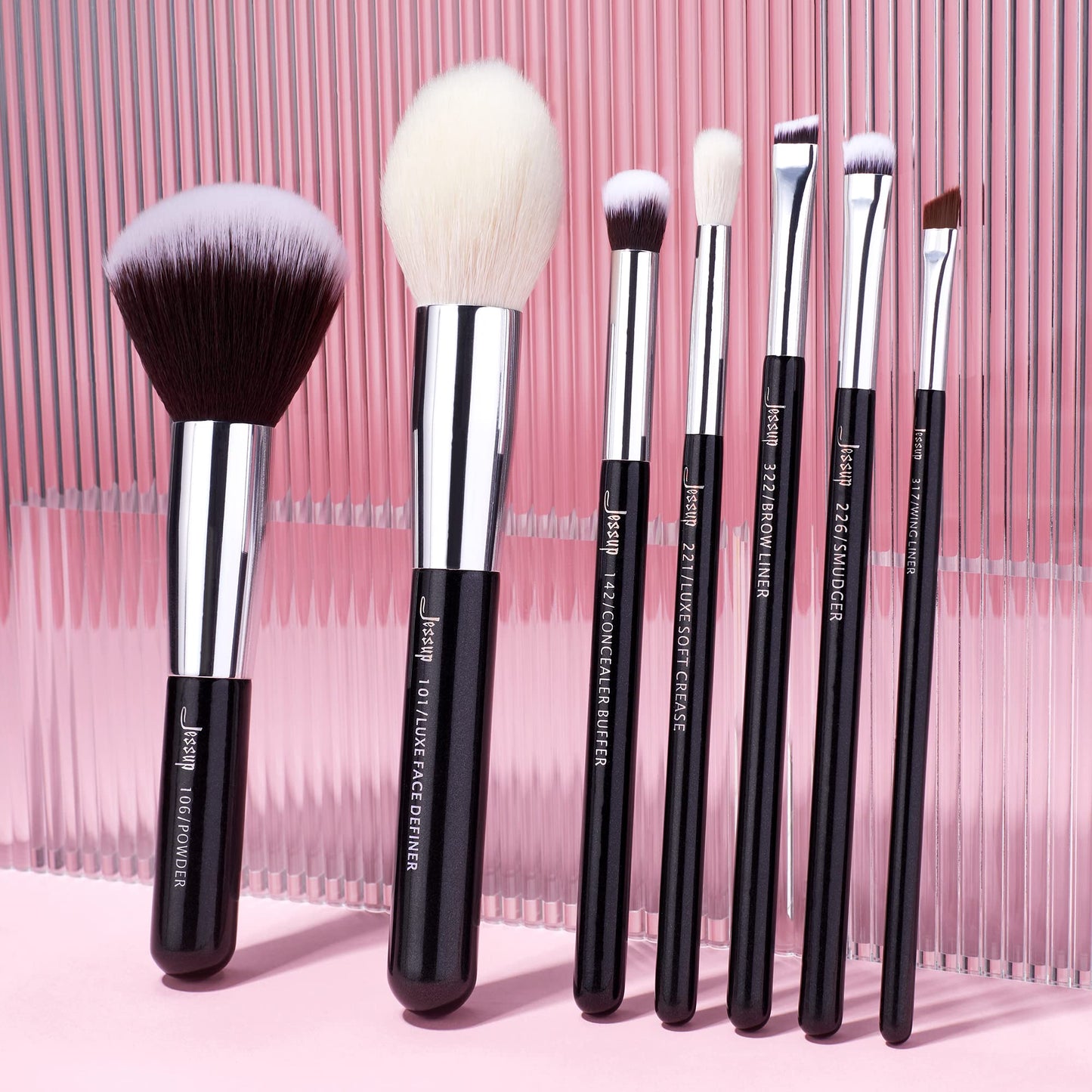 Jessup Brand 25pcs Professional Makeup Brush Set Beauty Cosmetic Foundation Powder Blusher Eyeshadow Blending Highlight Concealer Natural-Synthetic Hair Brushes Set (Pearl White/Silver)