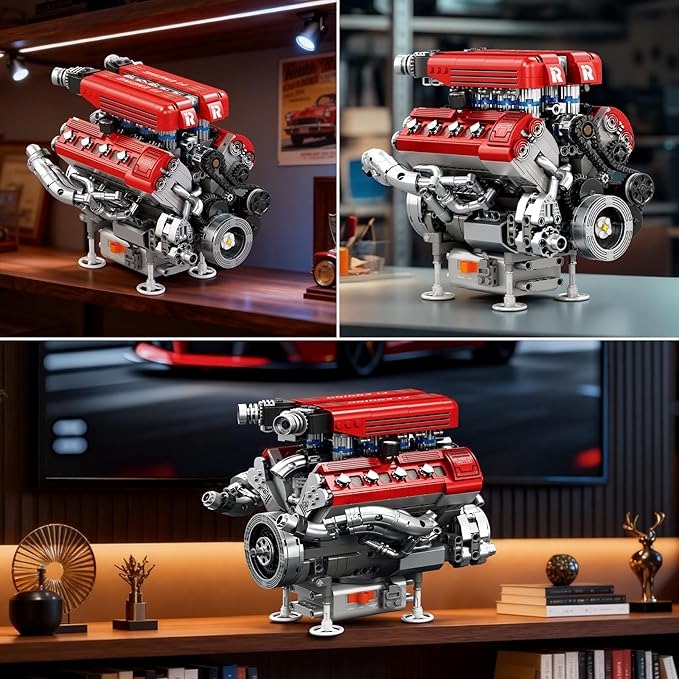 Reobrix V8 Engine Building Set for Adults 1101 PCS Mechanical Building Blocks with Realistic Engine Motor Car Engine Engineering DIY Model Kit STEM Educational Gift for Car Lovers &amp Collectors