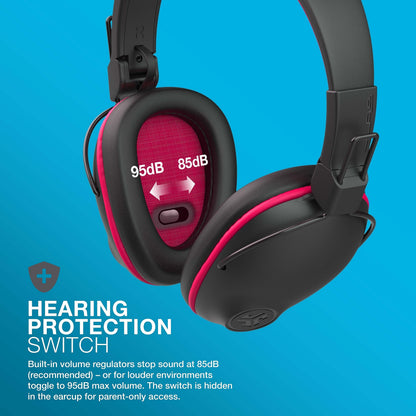 JLab JBuddies Pro Wireless Over-Ear Kids Headphones, 35+ Hour Battery Life, Built-in Volume Regulators for Safety, Share Mode, Folding, Adjustable, Noise Isolation, with Mic, Pink