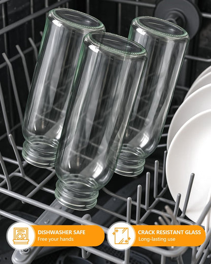 Zukro Glass Water Bottles with Lids & Straw 16 oz, 8 Pack Reusable Juice Bottles With Stainless Steel Cap for Juicing, Leak Proof Clear Smoothie Drinking Jars Beverages Containers, BPA Free