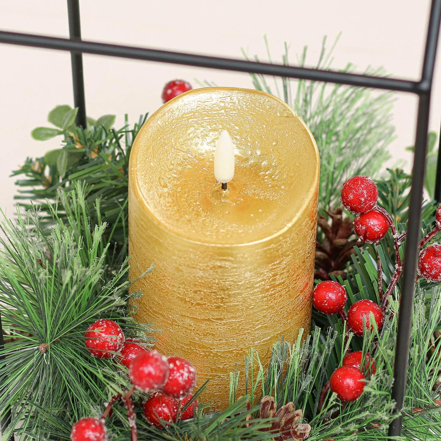 COVEGE Gold Flameless Candles with Remote, Flickering Real Wax Battery Operated Candles with Timer, Set of 3 LED Pillar Candlesfor Home Room Decor Christmas Decoration