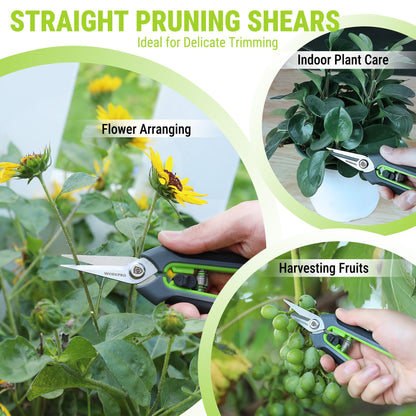 WORKPRO Garden Pruning Shears 2 Pack, 8.25" Bypass Pruning Shears and 6.25" Straight Garden Flower cissors, Garden Clippers Hand Tools for Cutting Flowers, Trimming Plants, Picking Fruits
