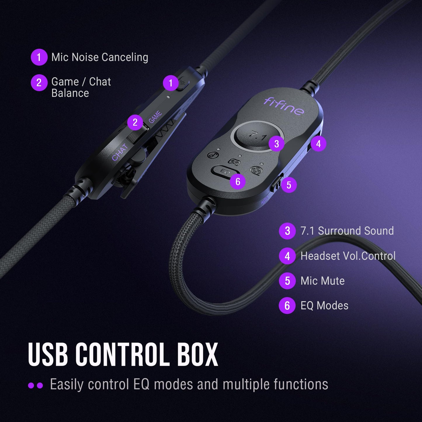 FIFINE Wired USB Gaming Headset: 7.1 Surround Sound - Vibrant Customizable RGB - Game/Chat Balance, Gamer Headphone with Noise Canceling Mic for PC, PS5/PS4, Laptop, Mac - AmpliGame H13BP