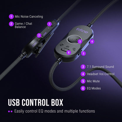 FIFINE Wired USB Gaming Headset: 7.1 Surround Sound - Vibrant Customizable RGB - Game/Chat Balance, Gamer Headphone with Noise Canceling Mic for PC, PS5/PS4, Laptop, Mac - AmpliGame H13BP