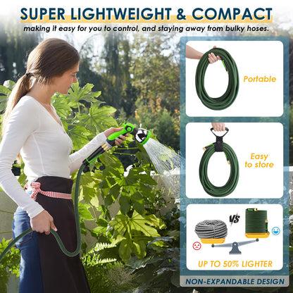 FLOERXIS Non-Expandable Garden Hose 100 FT, Lightweight Hose with 10 Function Spray Nozzle, Kink-Free Flexible Water Hose, Durable, Leak-Proof, 360° Swivel Connectors, Portable Storage Strap