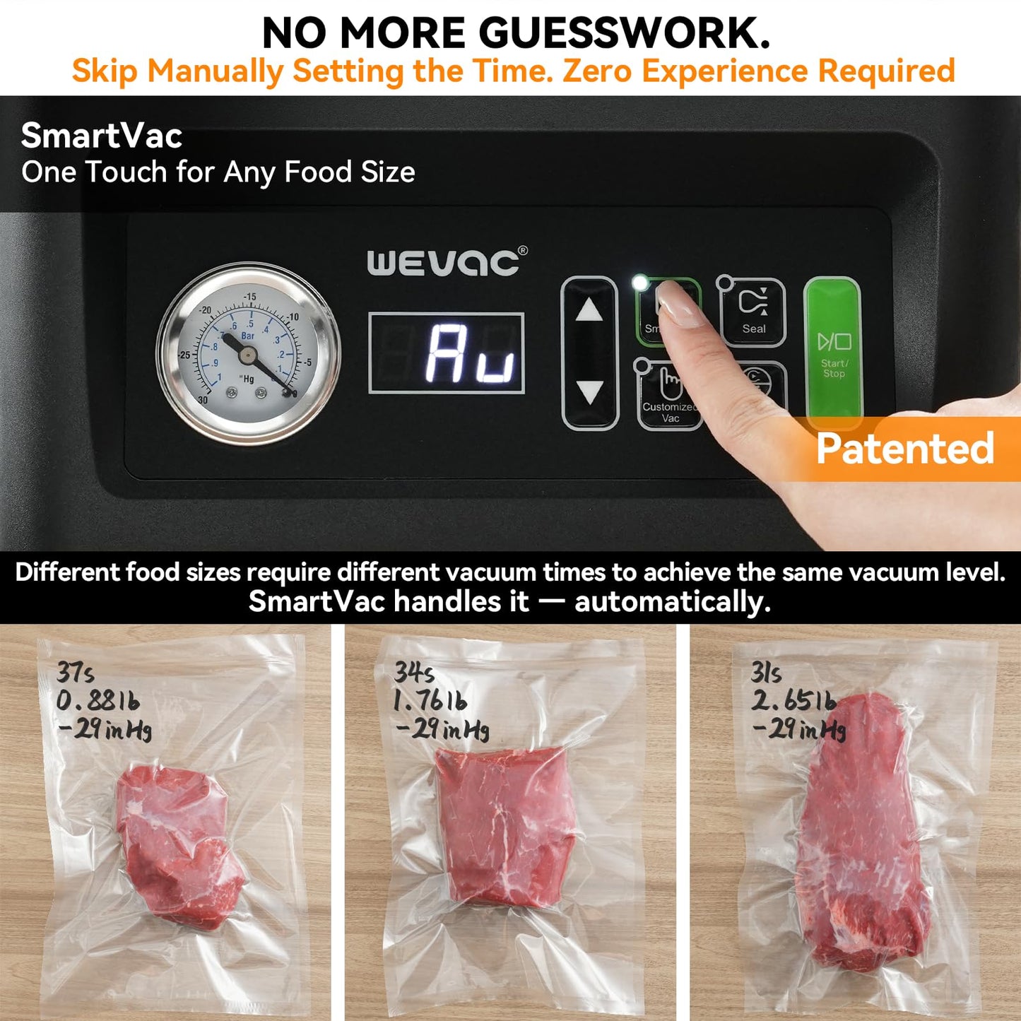 Wevac Chamber Vacuum Sealer, 12” Seal Bar, Auto Vacuum Time, Deep Chamber with Easy-Clean Design, Commercial-Grade for Meats, Liquids, Soups, Sous Vide & Mason Jars, CV12 Pro