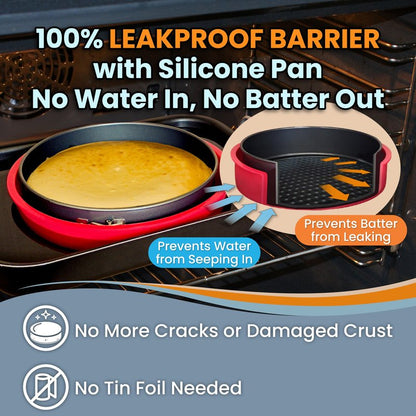 Springform Pan 9 Inch NONSTICK - Cheesecake Pan with Silicone Sleeve – NO LEAKS in Water Bath - No Foil Wrap Needed - Easy Cake Release – Sturdy Build - Heavy-Gauge Carbon Steel 0.4 mm