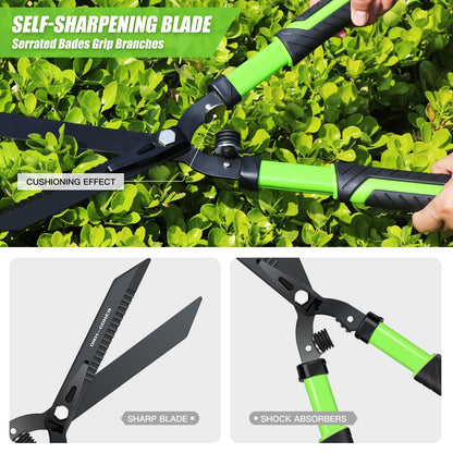 DRM-GDNER Professional Heavy Duty Hedge Shears 23" - Serrated Blade & Dual Shock Handle, Ergonomic Gardening Clippers with Anti-Rust Coating
