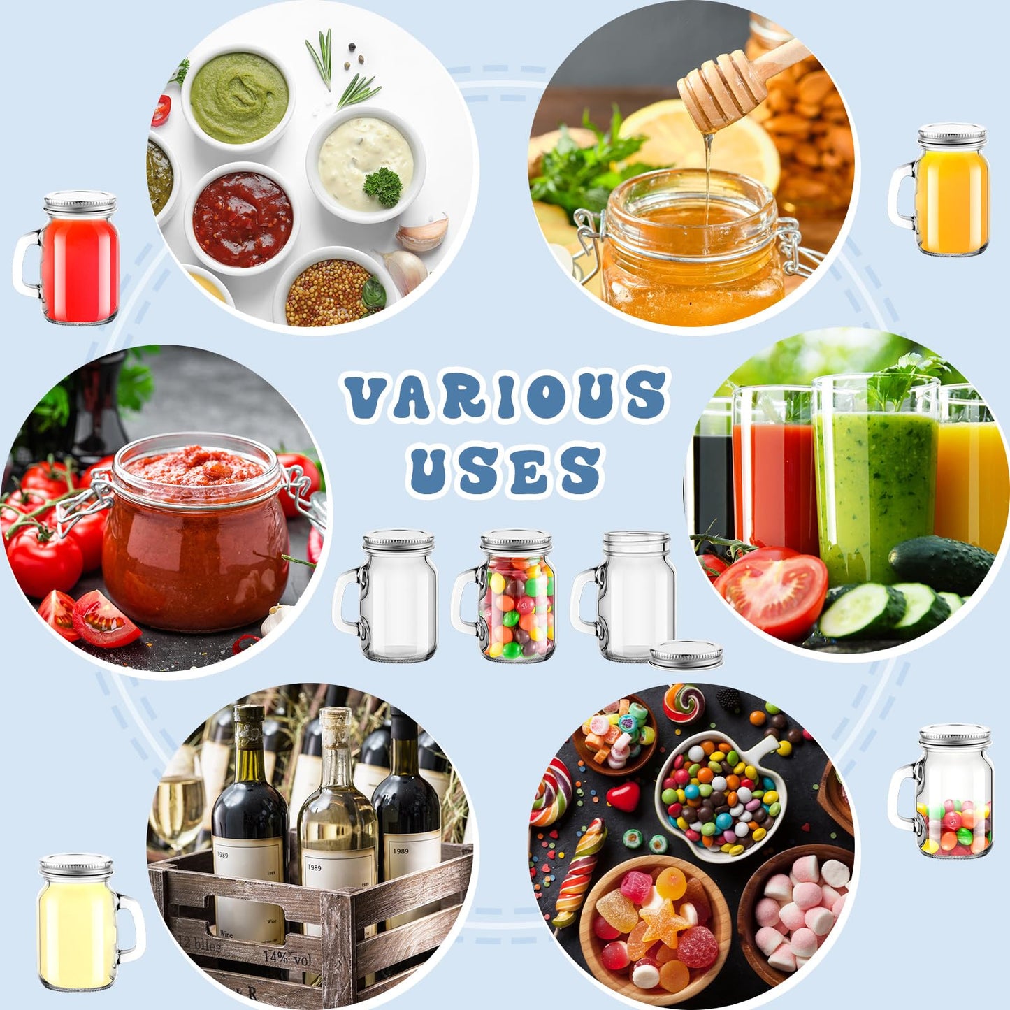 Tessco for you 48 Pcs 4 oz Mini Mason Jars with Lids and Handles Small Glass Mason Canning Jars Mugs Cup for Jams, Jelly, Honey, Spices, Dried Snacks, DIY Crafts, Shower Wedding Favors