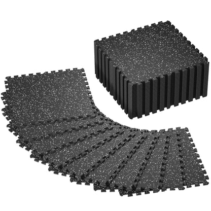 SUPERJARE 0.4'' Thick 36 Pcs 144 Sq Ft Rubber Top Exercise Equipment Mats, High Density EVA Foam Mats with Rubber Top, Interlocking Gym Flooring for Home Gym, Protective Workout Mat, Black/Grey