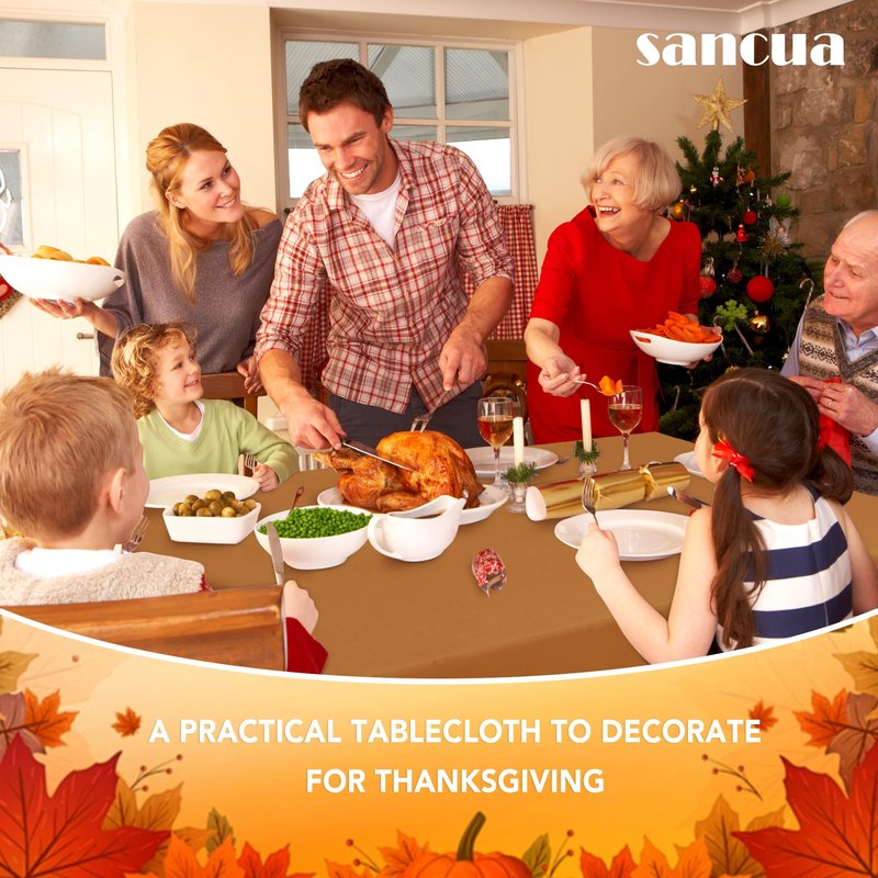 sancua 6 Pack Tablecloth Rectangular 60x102 Inch Light Brown, Thanksgiving Table Cloth Rectangle for 6 Foot Tables - Stain and Wrinkle Resistant Washable Polyester Cover for Fall Dining Parties Bronze
